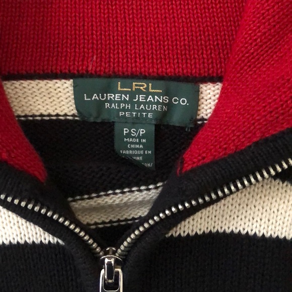 Ralph Lauren Striped Quarter Zip Sweater Petite S - Picture 4 of 10